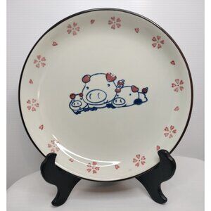Japanese Ceramic Red Hearts Cute Pigs Piggy  Platter 9"X1"1/2 New